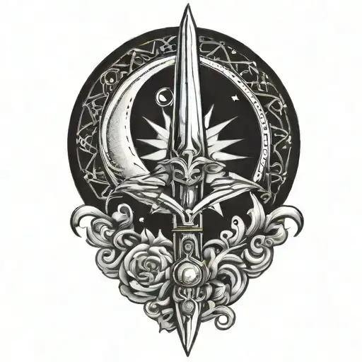 Dagger With Sun Moon And Star Detailing Round The Blade