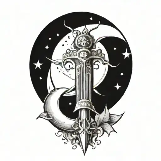 Dagger With Sun Moon And Star Detailing Round The Blade
