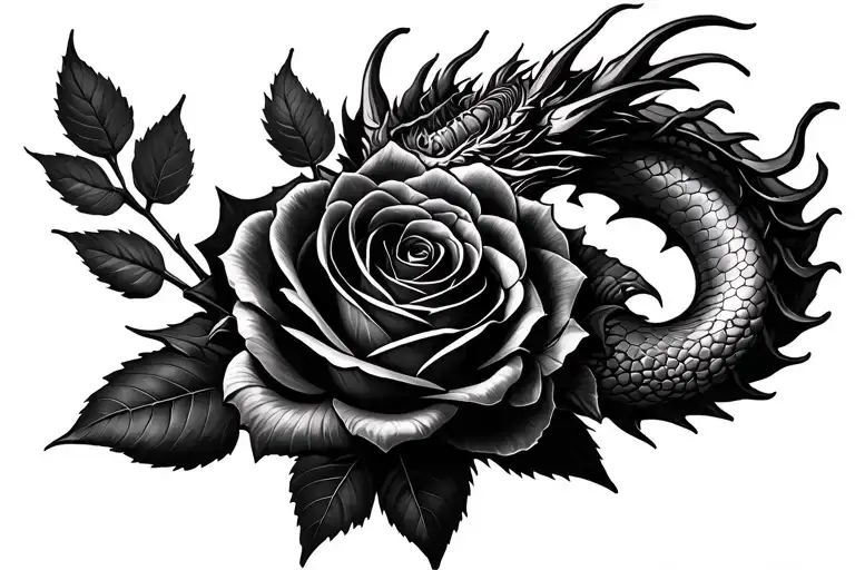 Black Rose With A Dragon On The Chest With An Image