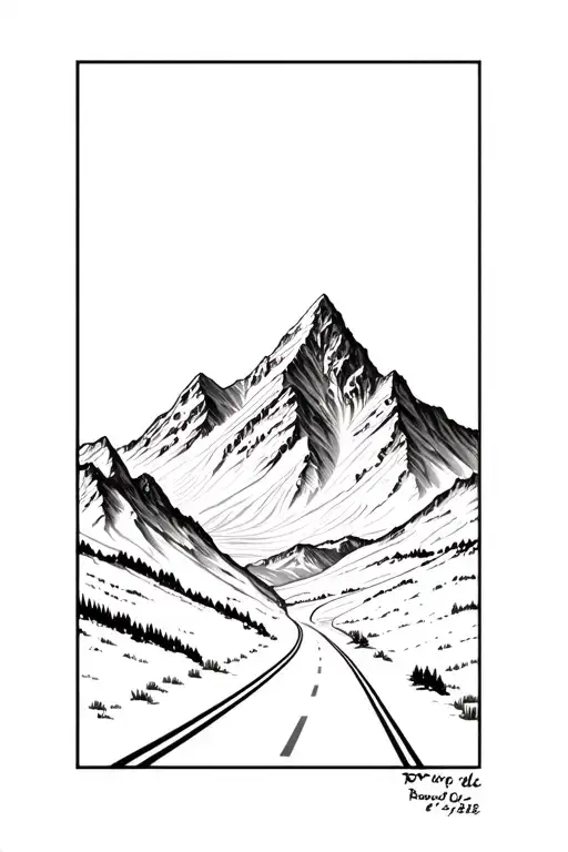 Mountain With Road At Bottom Going Left To Right In Detail