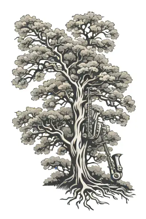 Oak Tree With Saxophone Led On It