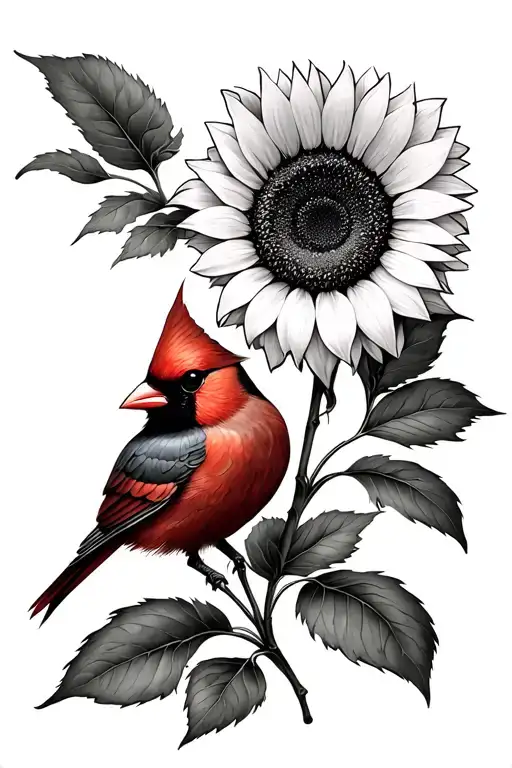 Sunflower And Cardinal