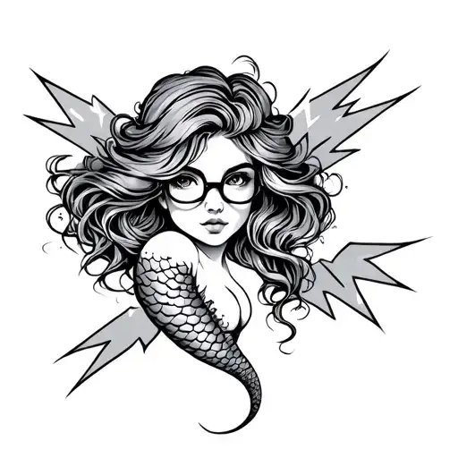 Mermaid With Glasses And Thunders Striking