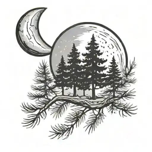 Crescent Moon With Pine Trees