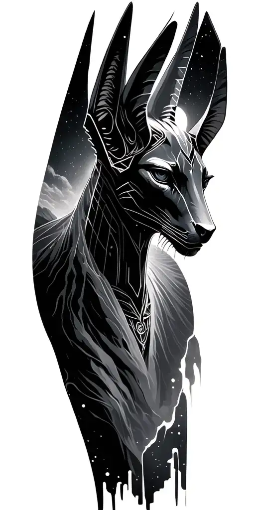 Galaxy Landscape With Technology Anubis Sketch