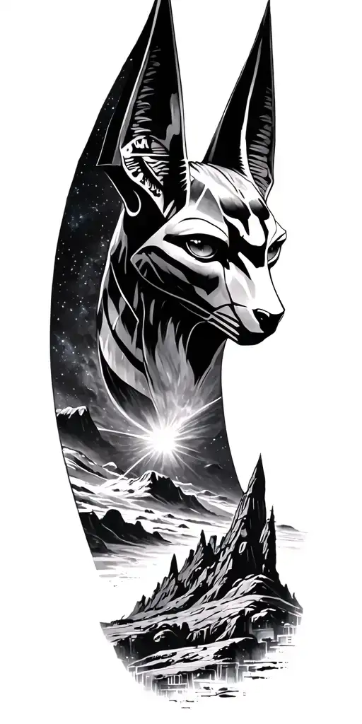 Galaxy Landscape With Technology Anubis Sketch Ans All Seeing Eye