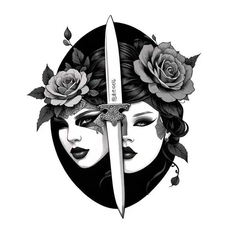 Two Mask And Knife Feminine