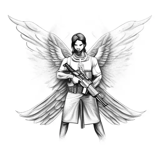 Male Adult Angel With Ak 47 In His Hands