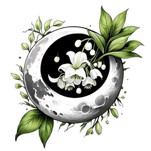 Lily Of The Valley Flower And Moon Surrounded