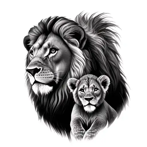 Lion Family Male Female And Cub