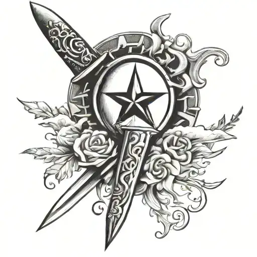 Dagger With Sun Moon And Star Around The Blade