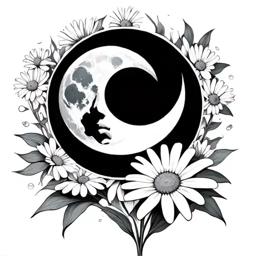Waxing Gibbus Moon And Daisy Flower