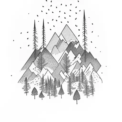 Nature With Forest And Mountains