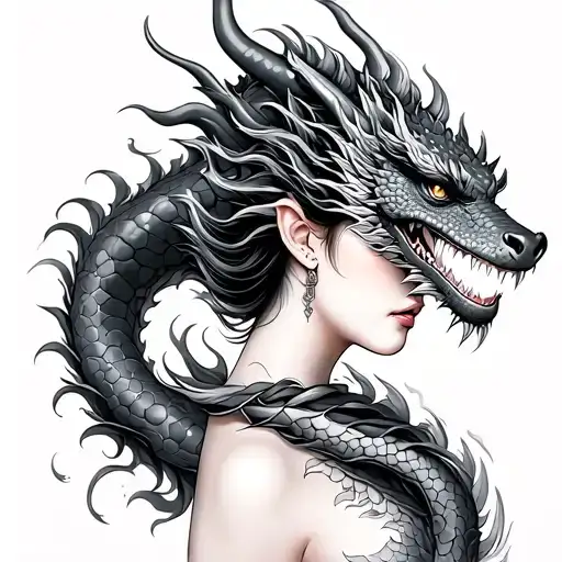 Japenese Woman With Dragon Wrapped