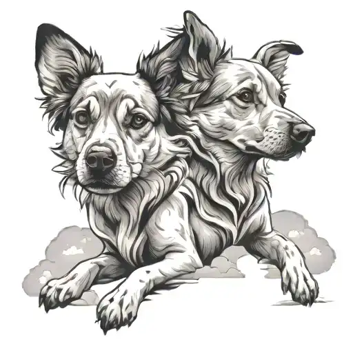 Two Dogs In Cloud Background