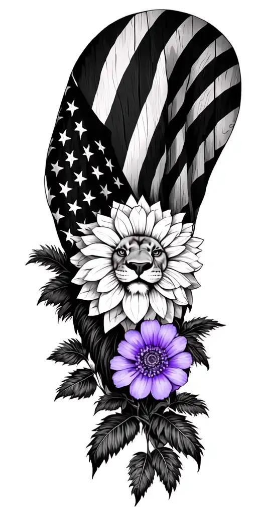 Lion Face Palm Tree Wood Violet Flower American Flag 715 Chrysanthemum