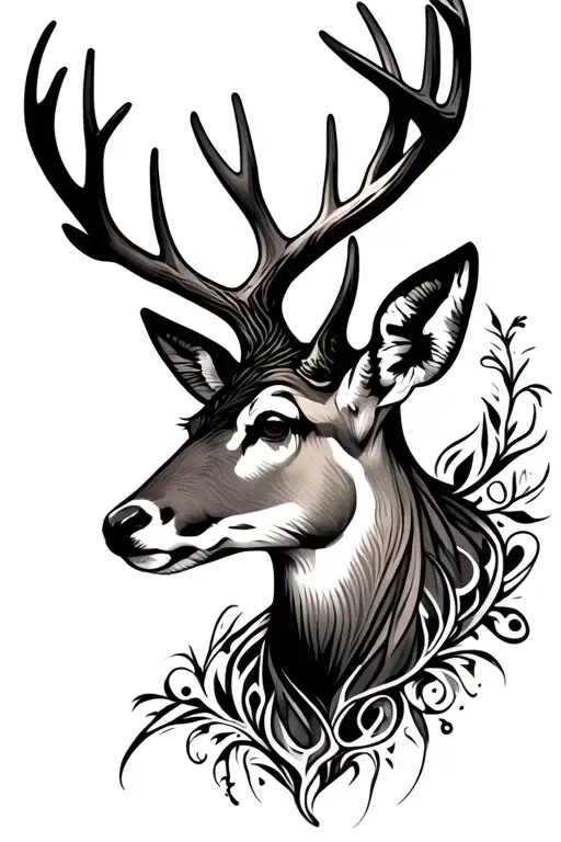 A Deer Head Tattoo Design Combining Elements
