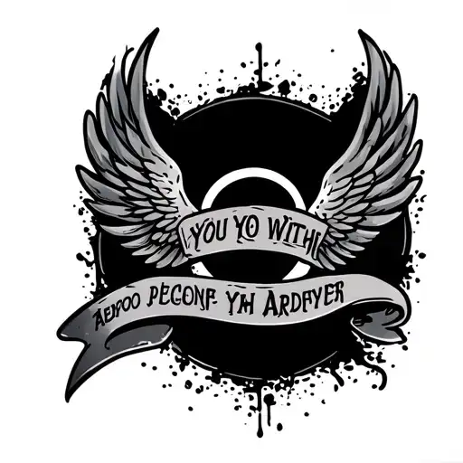 A Back Tattoo In The Middle With A Text Going Down And A Wing On Top Of That