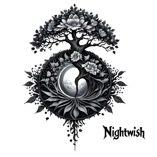Nightwish Logo With Tree Of Life And Flower As A Mandala