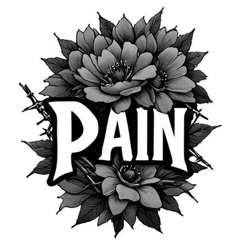 Barbed Wire & Flowers With The Word Pain