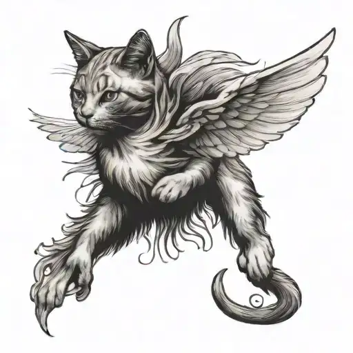 Cat With Wings Side View Leaping