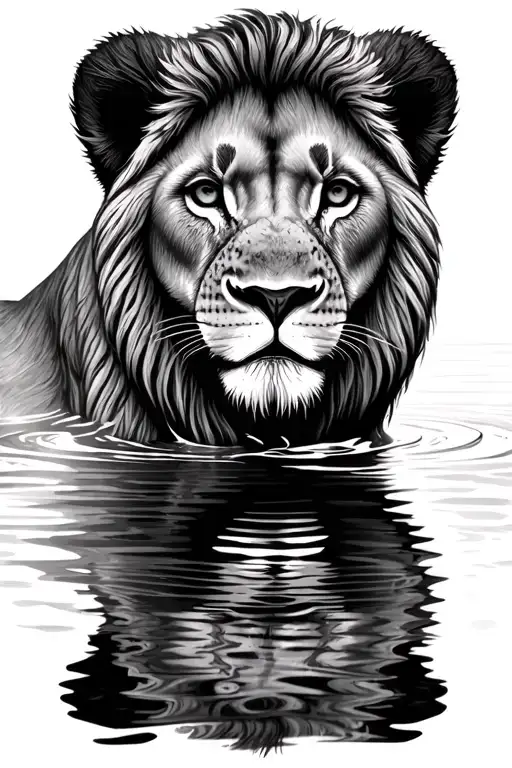 Lion Cub With Lion Reflection In Water