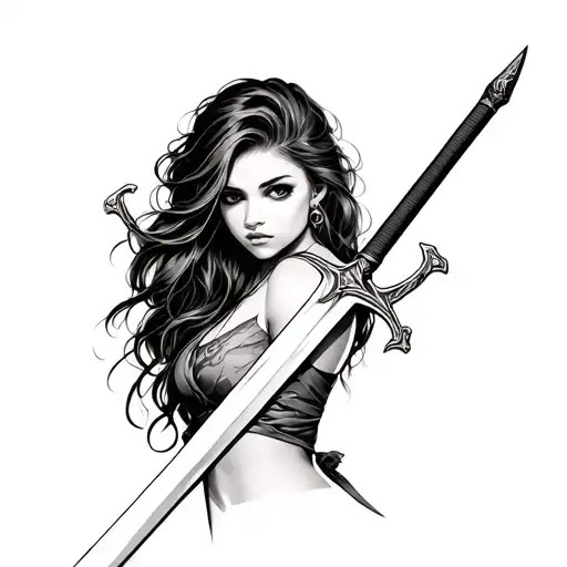 Minimalistic Tattoo Girl With A Sword