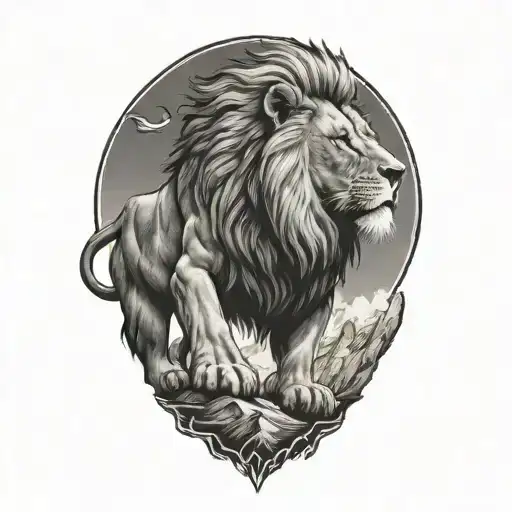 A Lion Wearing Boxing Gloves Standing On Top Of A Mountain