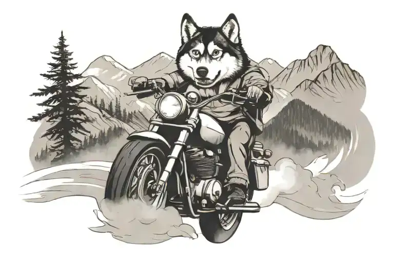 A Husky Riding A Motorcycle Through A Mountain Pass