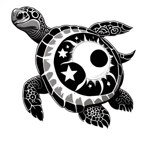 A Maoi Turtle And Sun Moon Stars