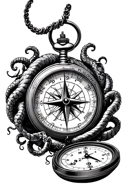 A Compass And A Pocket Watch Disney Character And A Small Medusa Hidden In The Design