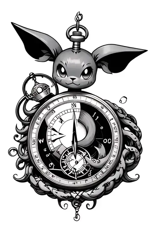 A Compass And A Pocket Watch Umbreon And A Small Medusa Hidden In The Design