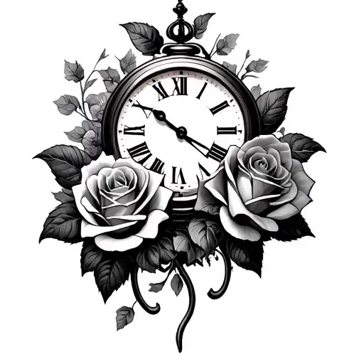 Clock And Roses Intertwined