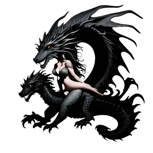 Beautiful Woman On A Dragon Flying
