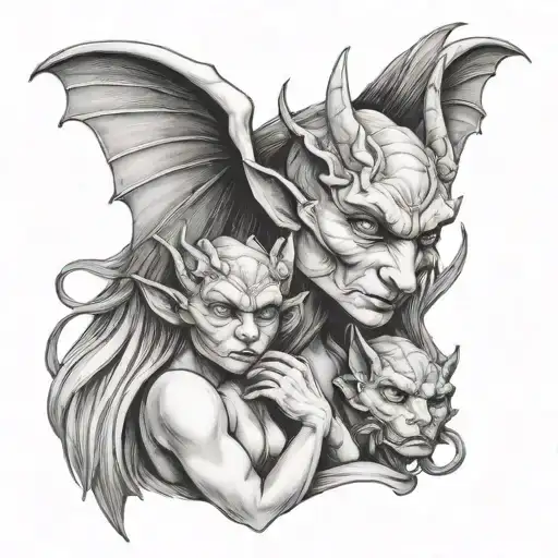 Gargoyle Mother And Her Daughter