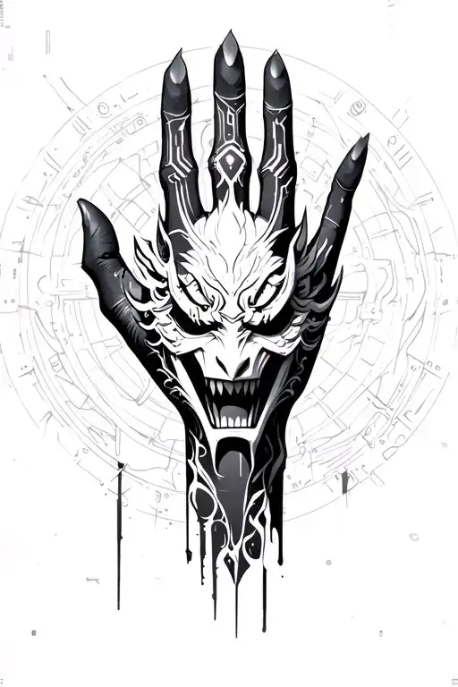 Cyberpunk Hand With Oni Mask In The Center