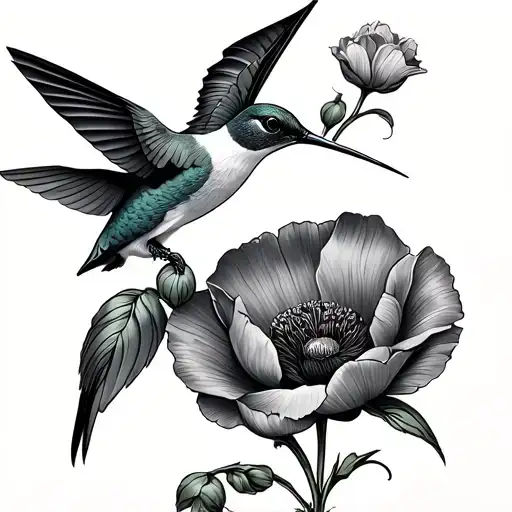 Hummingbird And Poppy Flower