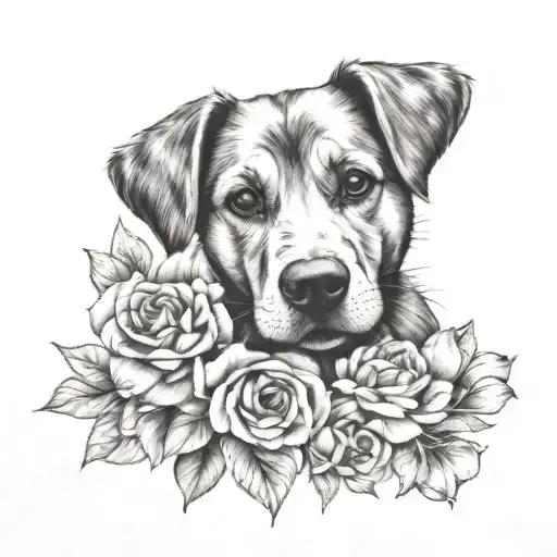 A Realistic Portrait Of A Dog Paw Print Surrounded By Blooming Flowers