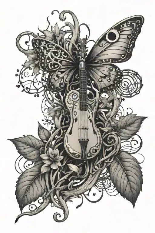 Music Notes Vines Growing Shirt An Long Limb With Twigs An A Moth