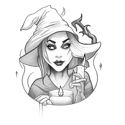 Witch With Candle And Spellbook