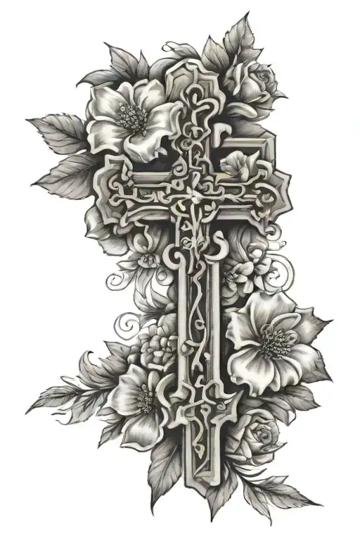 Dainty Cross With Flowers In Memory Of Grandma Joyce