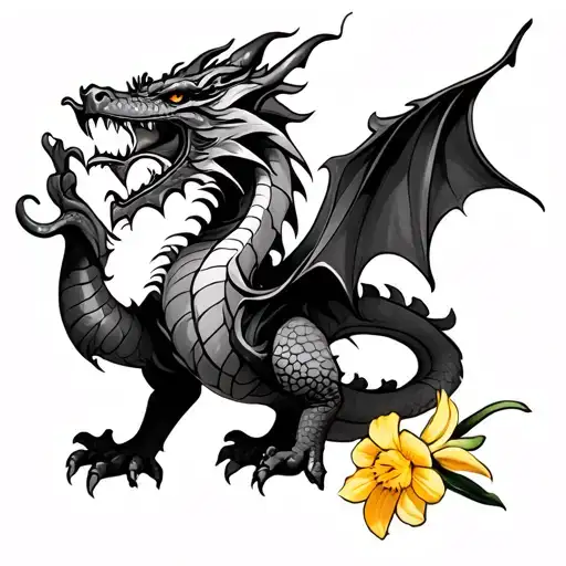 Welsh Dragon With Dafodils