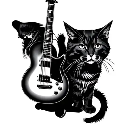 Guitarist From Behind And Cat From Behind