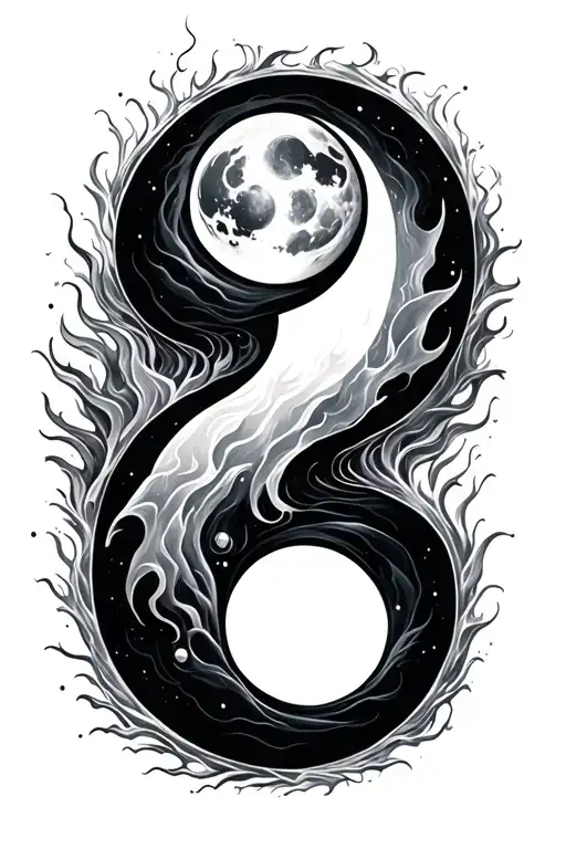 Yn Yang Semicolon Inside With Water And Fire And Moon And Sun Not Very Round