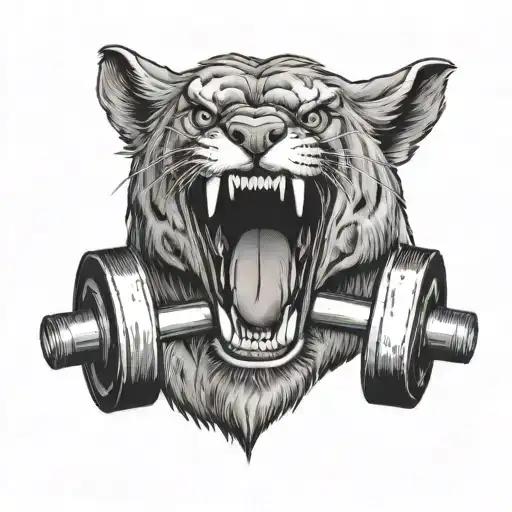Head Of A Ferocious Animal Biting A Dumbbell