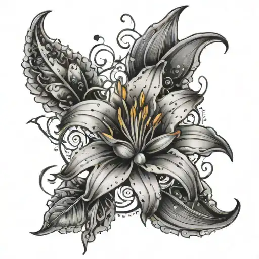 A Lily Flower Surrounded By Celestial Elements Like Stars And Moons