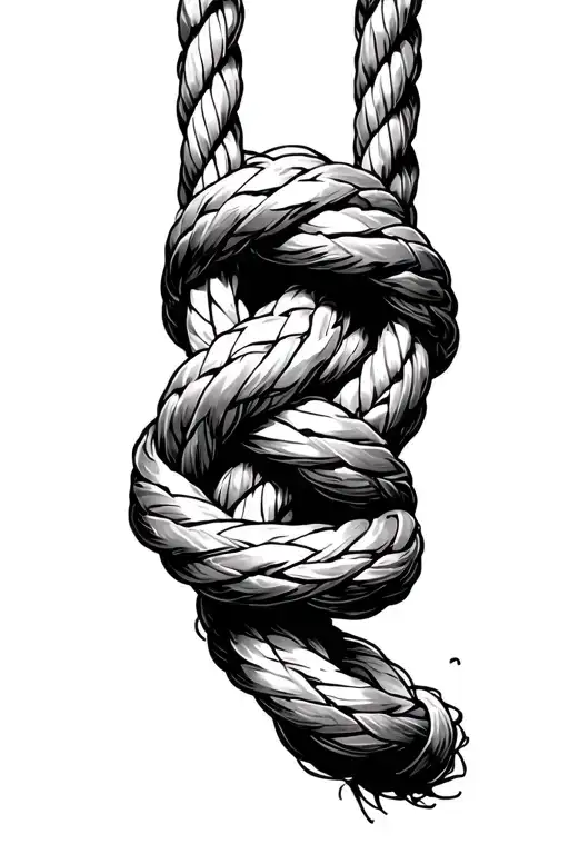 A Rope With Knots That Fades Off Into A Single Line Abstract Drawing At One End Of The Rope