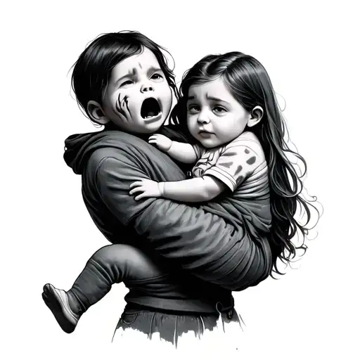 A Crying Baby With A Frozen Face And A Slightly Chubby 14-Year-old Girl Carrying Him In Her Arms