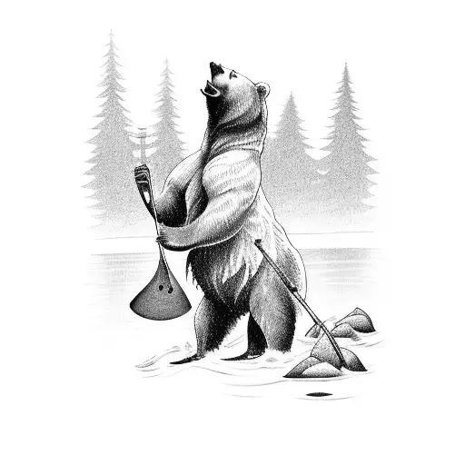 Bear Standing In A River Catching A Fish