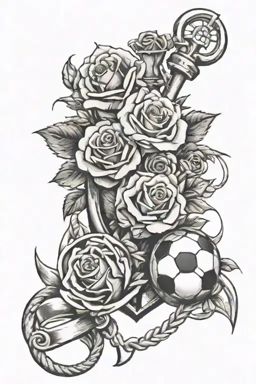 Roses And Soccer Ball And Anchor